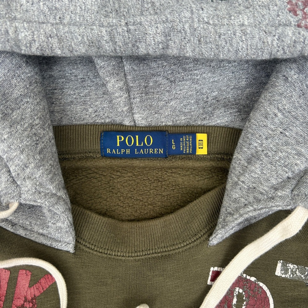Polo Ralph Lauren Sportsman Afterhood Hoodie Mens Large Olive Multi Graphic Rare - Picture 3 of 8